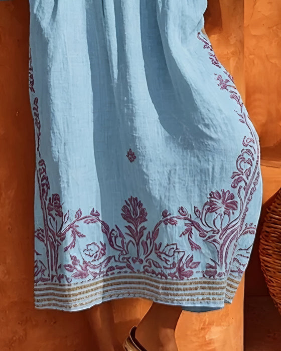 Robe Col En V Imprimé Ethnique Coupe Loose