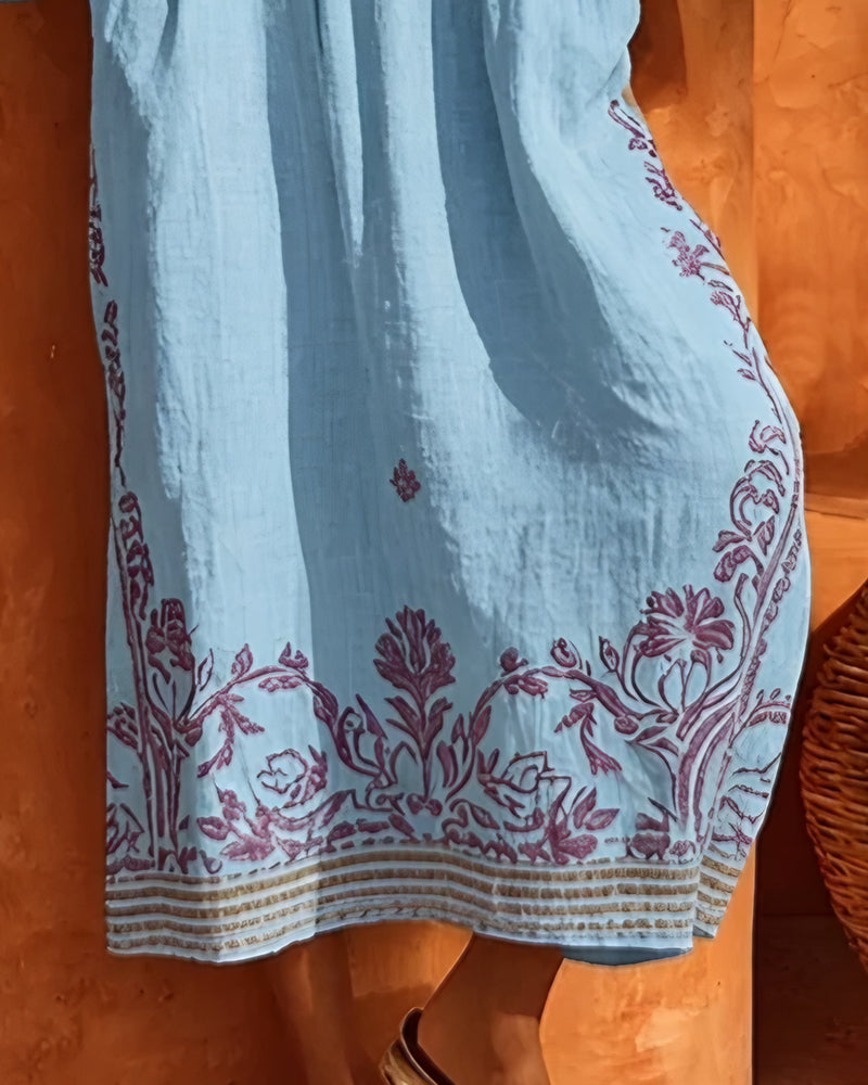 Robe Col En V Imprimé Ethnique Coupe Loose