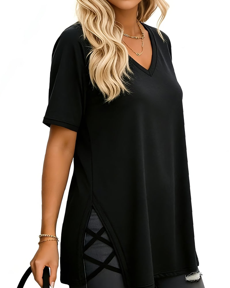 T-Shirt Col En V Uni Simple