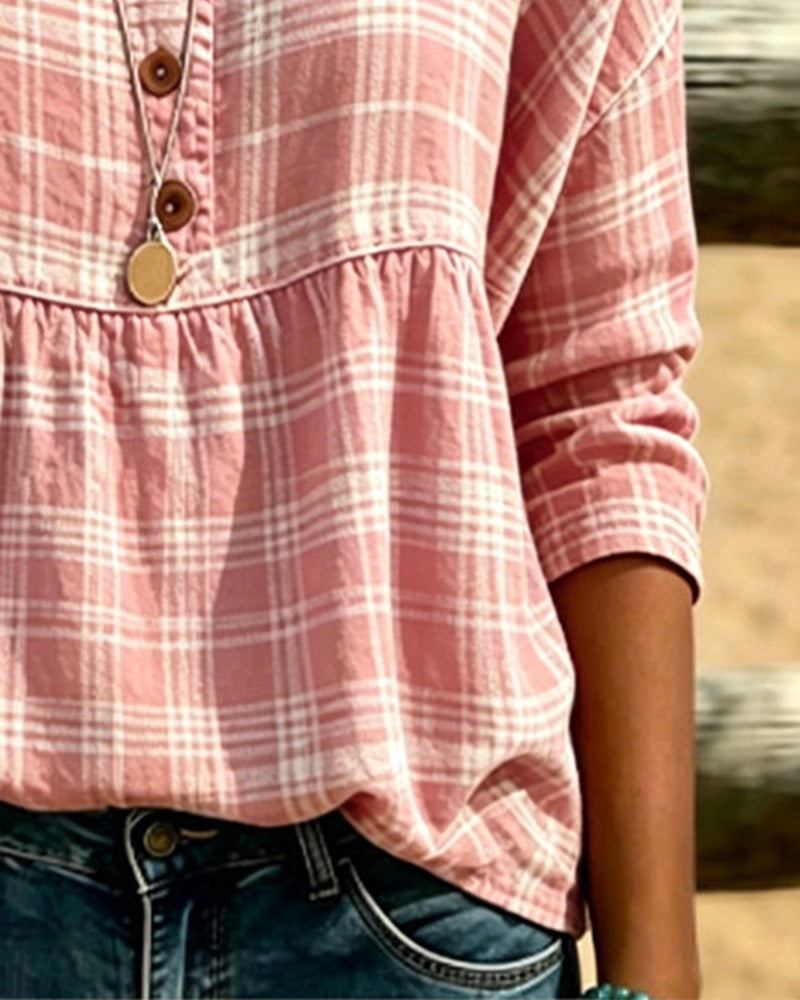 Blouse Vintage Carreau Col V