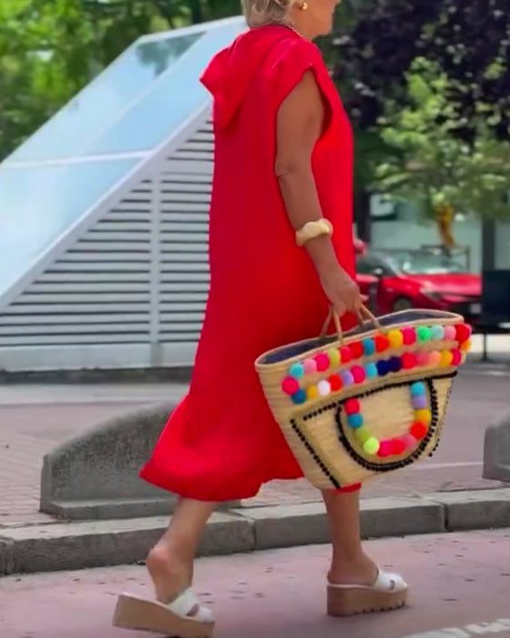 Robe Revers Sans Manches Fente Unie