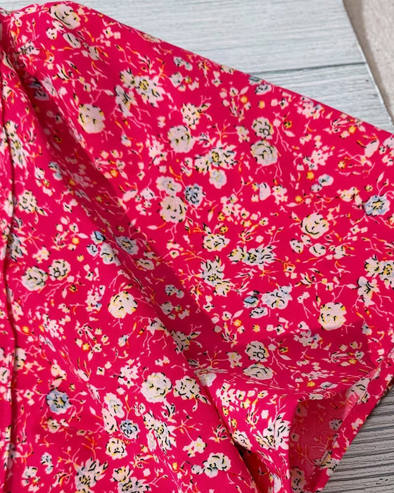 Blouse Col En V Bouton Imprimé Floral