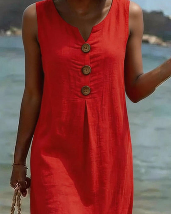 Robe Boutonnée Sans Manches
