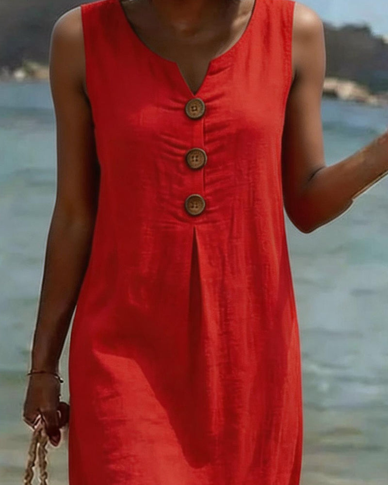 Robe Boutonnée Sans Manches