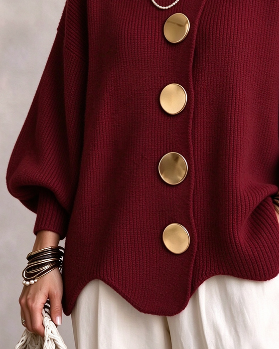 Cardigan Grand Bouton Métallique Revers