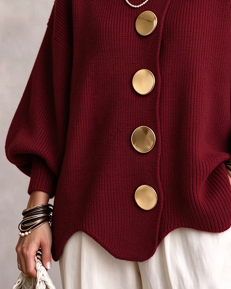 Cardigan Grand Bouton Métallique Revers