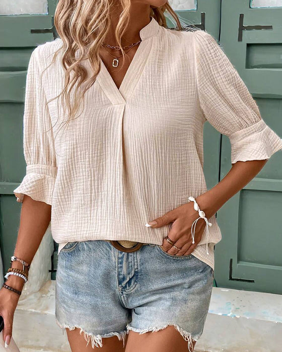 Blouse Manches À Volants Col En V
