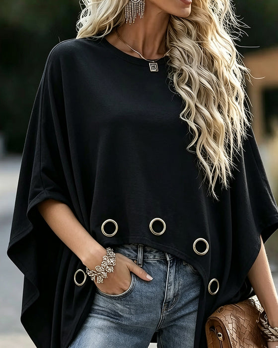 Haut Anneau Métallique Ourlet Coupe Loose Cape