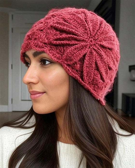 Bonnet En Tricot Fleuri Au Crochet Fait Main