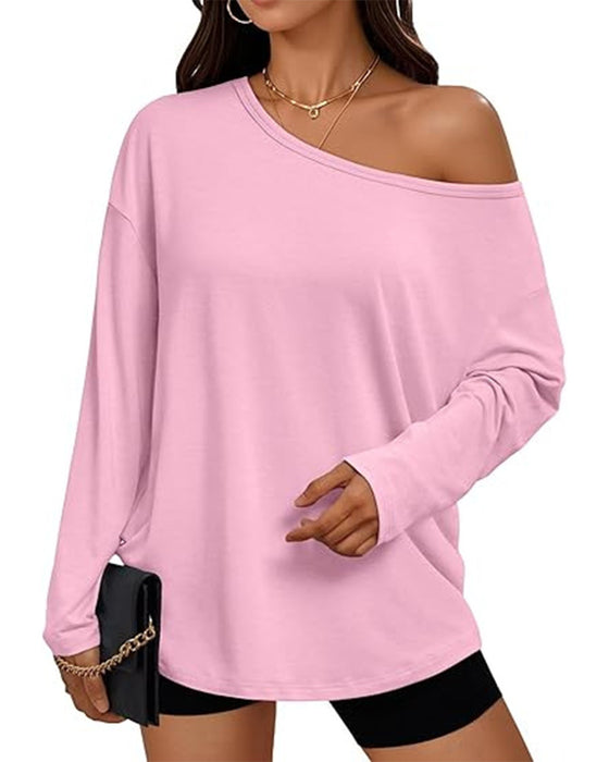 T-Shirt Une Épaule Unie Manches Longues