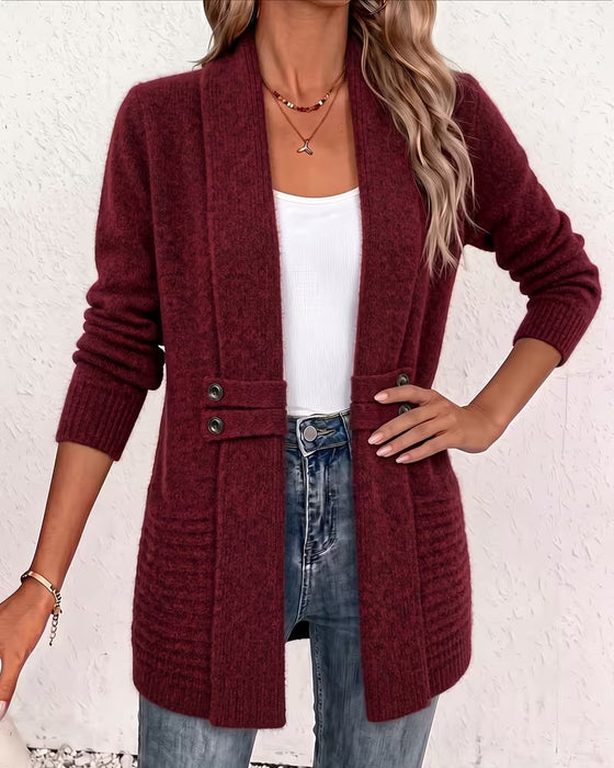 Cardigan Unie Bouton Orné