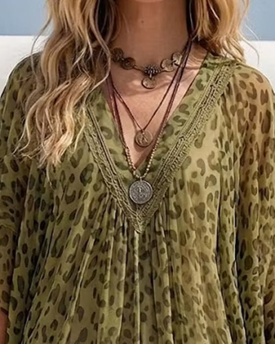 Blouse Col V Irrégulière Léopard