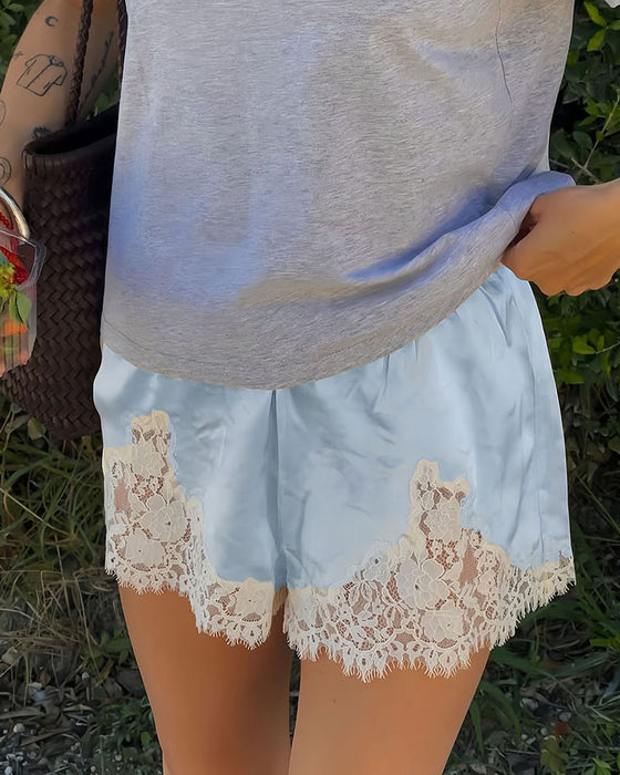 Short Mode Bordure Dentelle Patchwork