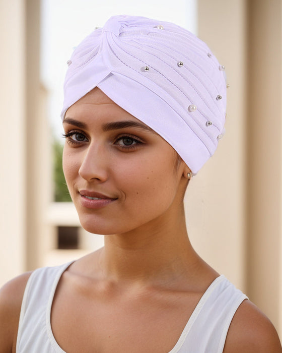Chapeau Perle Plissé Pré-Noué Turban