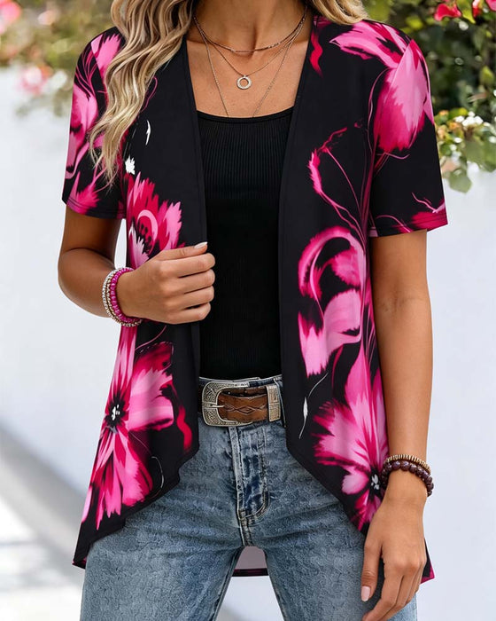 Blouse Base Noire Rose Rouge Florale