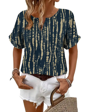Blouse Tie-Dye Motif Rayure Verticale Manches Courtes