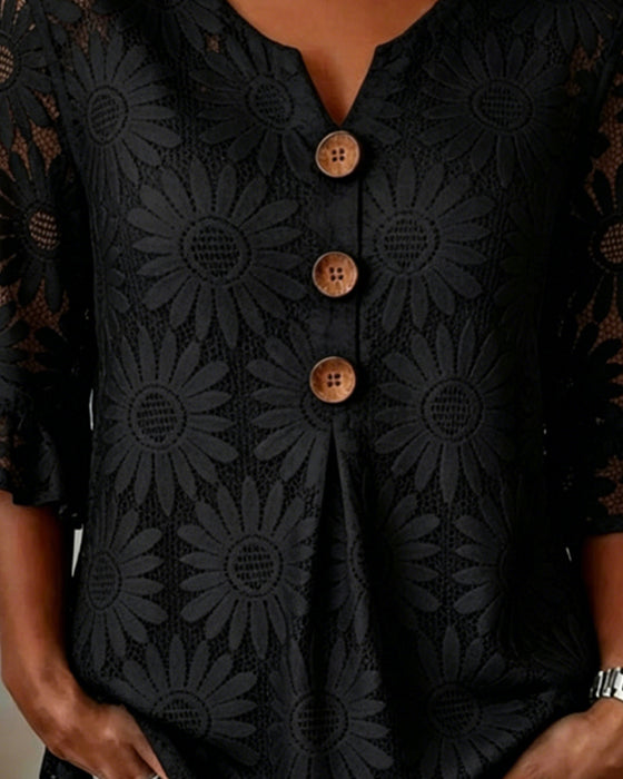 Blouse À Imprimé Marguerite Et Manches À Volants