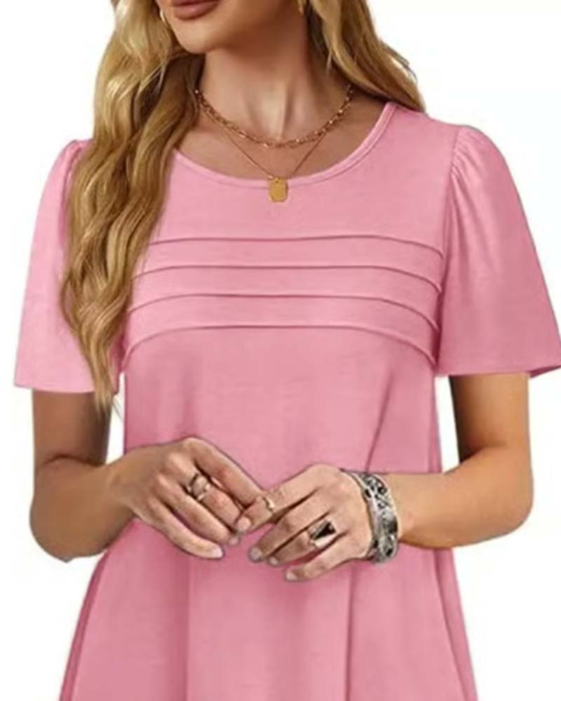 Robe Volant Manche Courte Col Rond