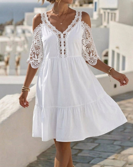 Robes Dentelle Off-Shoulder À Volants Court