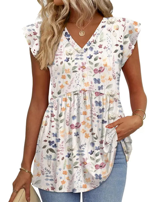 Blouse Aquarelle Florale Col-V Babydoll