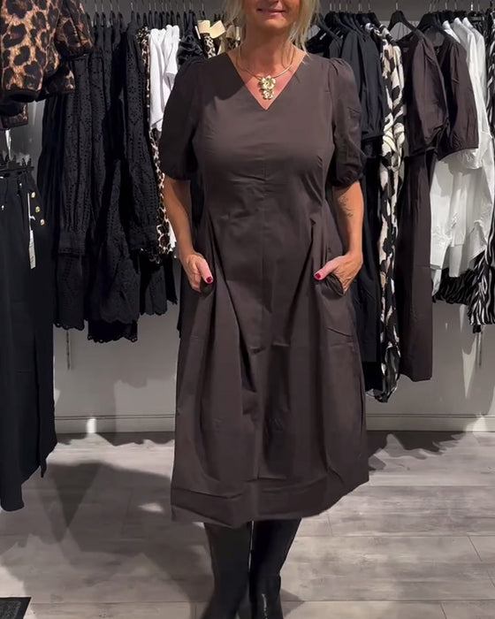 Robe Col V Poche Décontractée