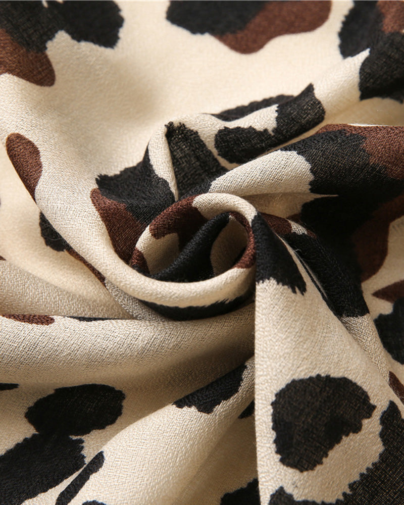 Écharpe Femme Léopard Patchwork Imprimé Franges Châle