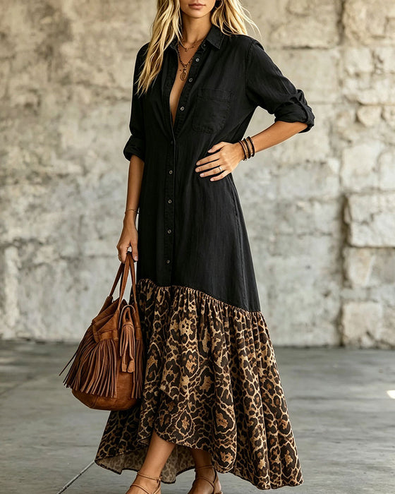 Robe Avec Revers Boutonné À Imprimé Léopard
