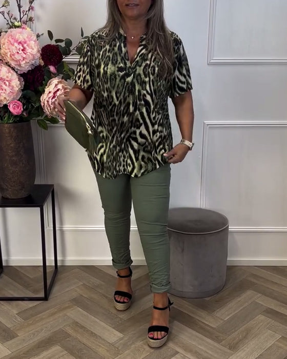Blouse Tendance Imprimé Léopard Manches Courtes