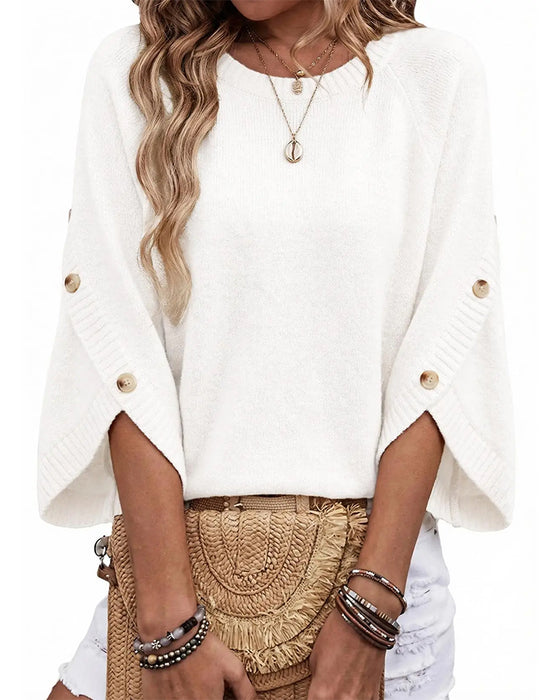 Pull-Over Col Rond Boutonnage Manche Cloche