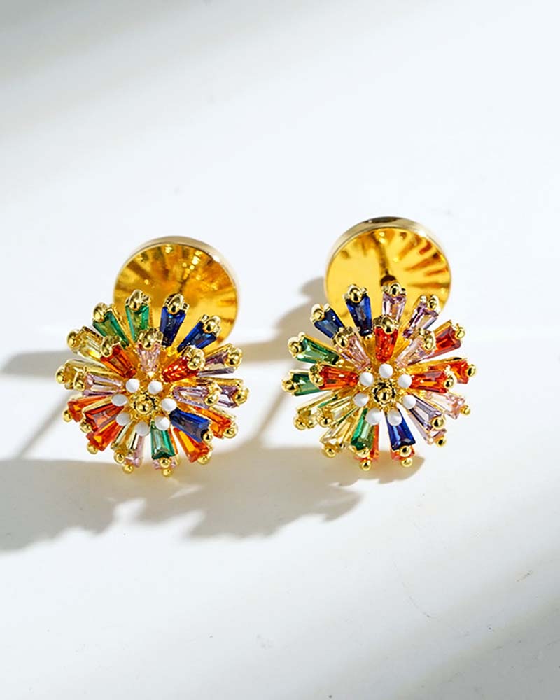 Boucles D'oreilles Clous Feu D'artifice Coloré 💎 Design Zircone & Élégant Minimaliste