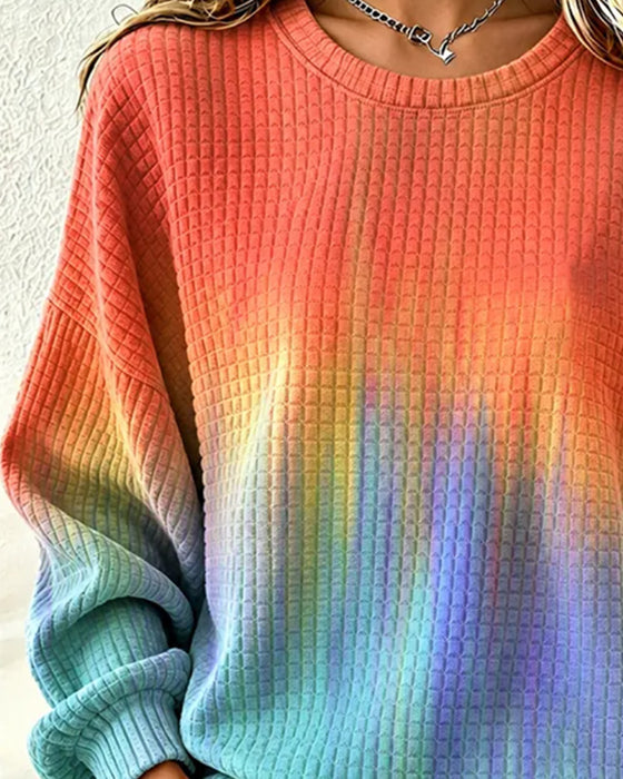 Sweatshirt Dégradé Tie-Dye Décontracté Col Rond