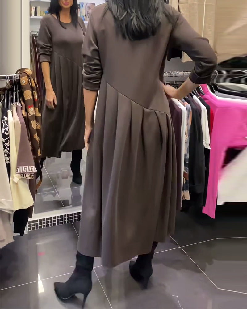 Robe décontractée à col rond couleur unie