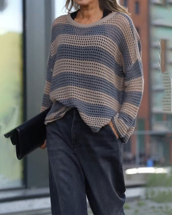 Pullover Rayure Découpe Tricoté