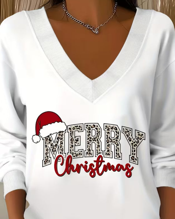 Sweatshirt Col En V Imprimé Noël