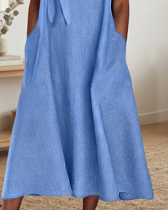 Robe Une Épaule Bretelle Spaghetti Cravate Poche