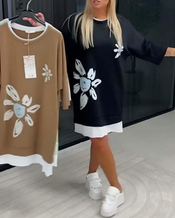 Robe Sweatshirt Col Rond Imprimé Patchwork