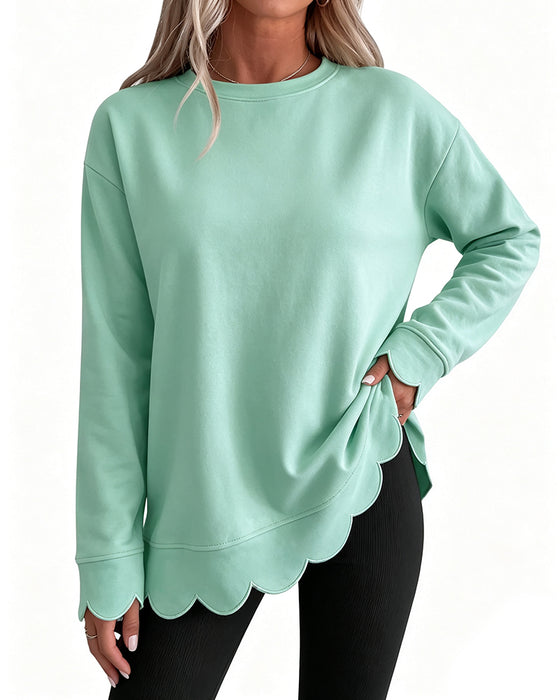 Sweatshirt Scallop Trim Décontracté