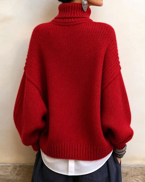 Pullover Vintage Nœud Bouton Col Roulé Mode