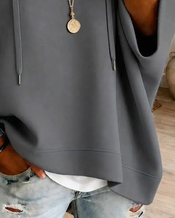 Sweatshirt À Cordons De Serrage Et Manches Trois Quarts Avec Capuche