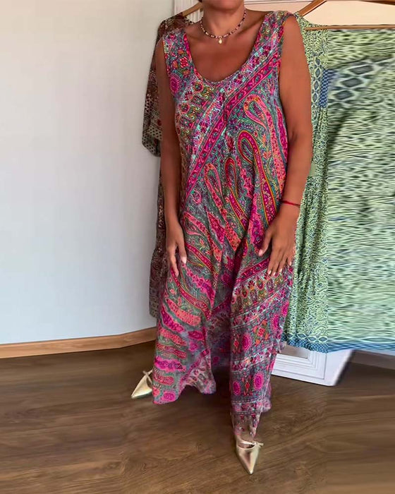 Robe Sans Manches Large Cachemire Imprimé