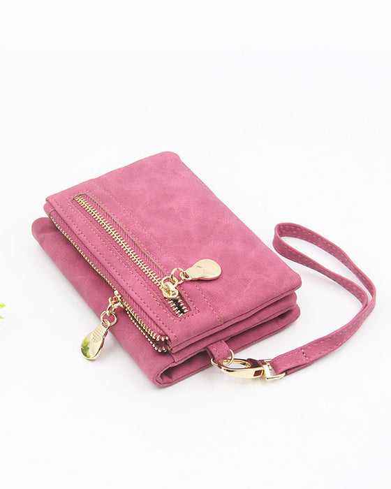 Portefeuille Bifold À Fermeture Éclair Pour Femme Uni Court Porte-Cartes