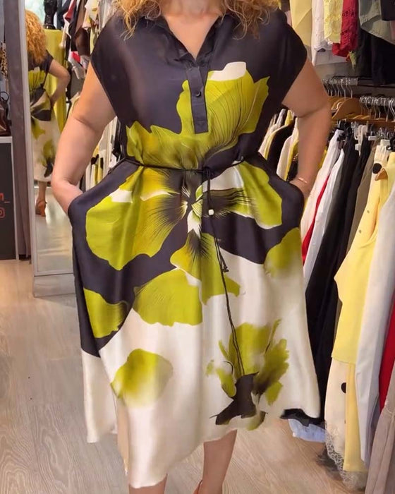 Robe Revers Col V Florale Lâche