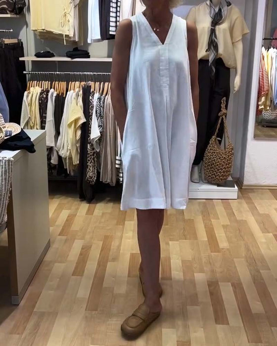 Robe Sans-Manches Col-V Décontractée A-Ligne
