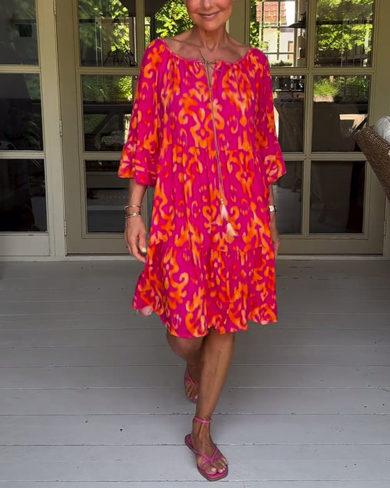 Robe ample imprimée à manches cloche