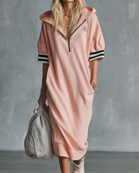 Robe Manches Courtes Capuche Sweat-Shirt