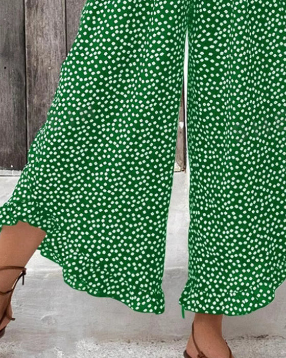 Pantalon Pois Amples Taille Haute Large