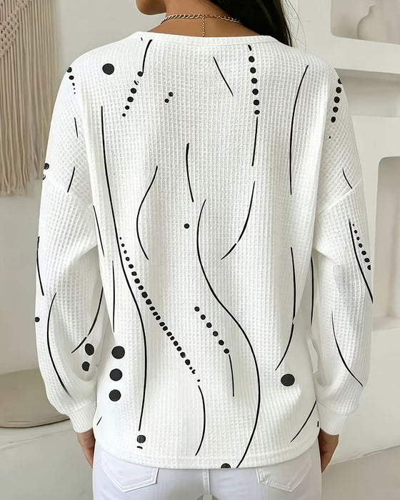 Haut Imprimé Abstrait Gaufré Henley