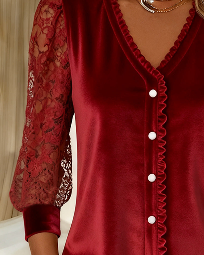 Haut Uni En Velours À Détails Patchwork