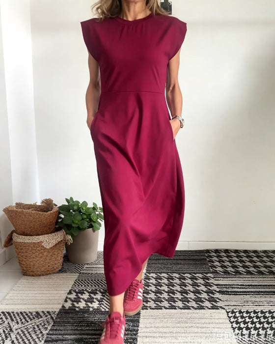 Robe Col Rond Poche Unie