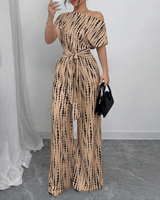 Jumpsuit Une Épaule Cravate Jambe Large